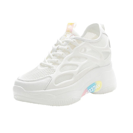 Trendy Sunday 2025 Autumn New Style Mesh Shoes with Hidden Wedge Heel, Casual Breathable Mesh Shoes for Women, Versatile White Shoes
