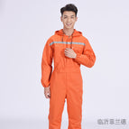 Orange jumpsuit hooded slr* polyester card fabric / M-165