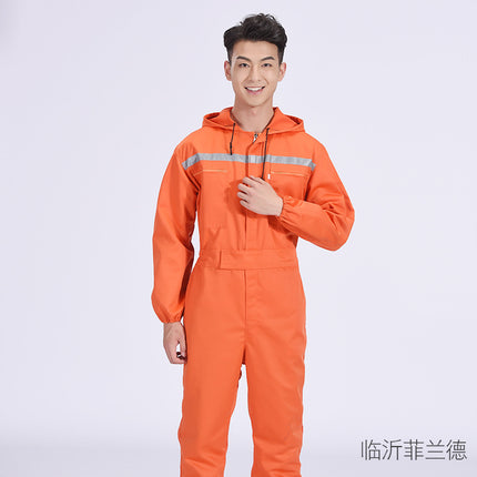 Men's One-Piece Work Suit, Dustproof, with Reflective Strips, for Shipyard Workers, Mechanical Repair, Aquaculture Factory, Labor Protection Clothing, Hooded Workwear, Large Size