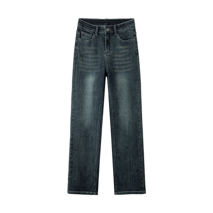 Real Shot of 2025 Autumn and Winter New Products Soft Texture Fabric Design High Waist Straight Jeans for Women