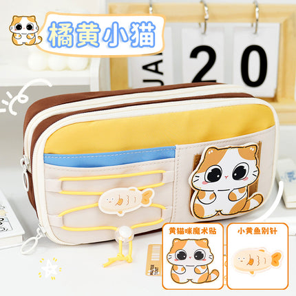 Cute Milk Huhu Apple Contrast Color Pencil Case Large Capacity Primary School Students Multi-Layer Drawstring Pencil Storage Dirty-Resistant Stationery Box