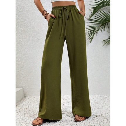 Women's Fashion 2024 Europe and America Amazon Cross-border Best Selling New Joker Solid Color Mop Wide Leg Pants Casual Pants in stock