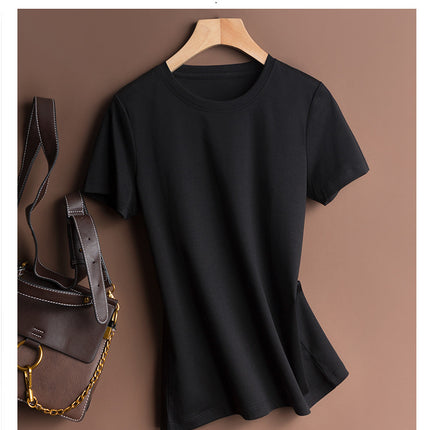 Pure 80-Count Double-Sided Mercerized Cotton Short-Sleeved T-Shirt Women's Cotton Loose 2023 Age-Reducing Short Black Technology White T-Shirt Trendy