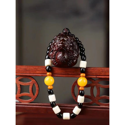 Lobular red sandalwood wood carving handle piece fortune pendant brave play piece text wealth pendant wood text play crafts