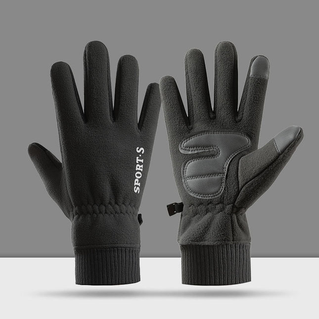 Winter Polar Fleece Gloves Men's Fleece-Lined Warm and Thickeneded Outdoor Cycling Running Sports Driving Fleece Cold-Proof Gloves