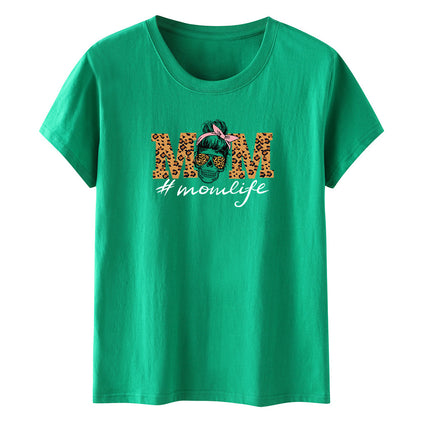 Amazon momlife Skull Leopard Print Sunglasses Mother's Day Gift Letter Print Casual Short Sleeve T-Shirt Women
