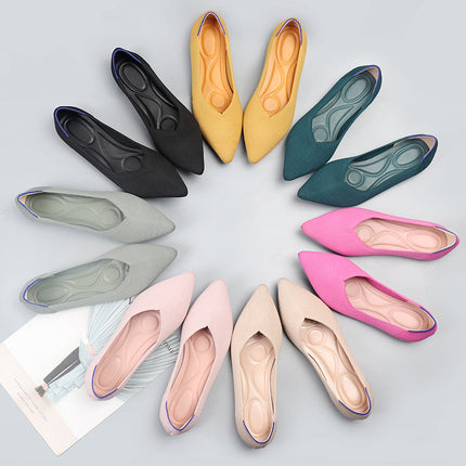 Egg Roll European and American Princess Shoes Spring and Autumn Flying Woven Shoes Beanie Flat plus size Women's Shoes Soft Bottom Knitted Pointed Boat Shoes