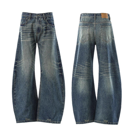 American Retro Nostalgic Straight-Leg Jeans for Men and Women, New Summer Loose Slimming Drape Floor-Length Wide-Leg Pants