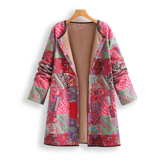Winter 2024 Amazon WISH Europe and the United States pop new women's imitation deerskin velvet printed vintage inlaid edging coat
