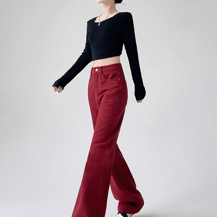 American Style New Fashion Women's High-Waisted Slimming Straight-Leg Jeans Women's Floor-Length Jeans Denim Straight-Leg Pants Ankora