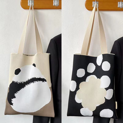 2025 Back Panda Knitted Bag Factory Tote Bag Canvas Bag Women's Shoulder Bag Handbag Souvenir Wholesale