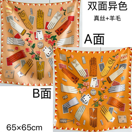 [Chinese Silk and Wool Collection] High-End Silk Wool Scarf for Women Double-Sided Printed Silk Wool Shawl Scarf