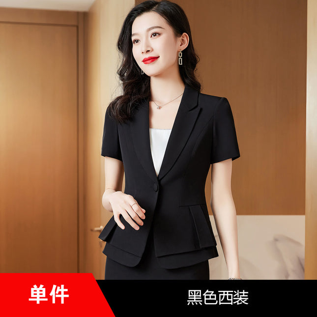 Goddess Fan Ruffled Small Suit Jacket Jewelry Store Work Clothes Women's Summer Short-sleeved Black Suit suit Business Wear