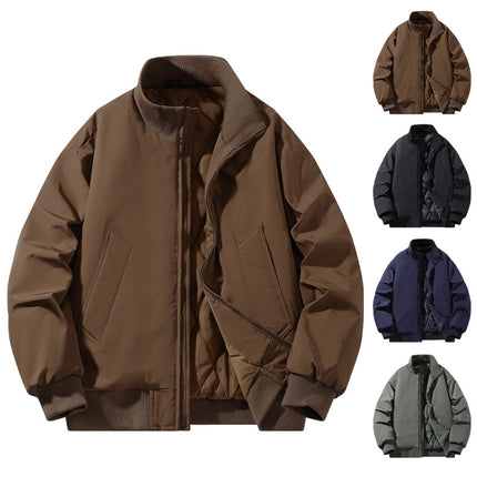 Casual Clothing for Men, Flight-Style Warm Clothing, Men's Hong Kong-Style Trench Coat, Youth Trendy Brand, 2025 Winter Fleece-Lined Thick Short Cotton Jacket