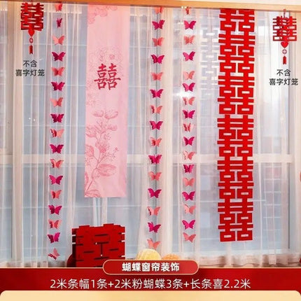 Wedding room layout suit wedding wedding curtain long pull flower bedroom living room photo props butterfly decoration
