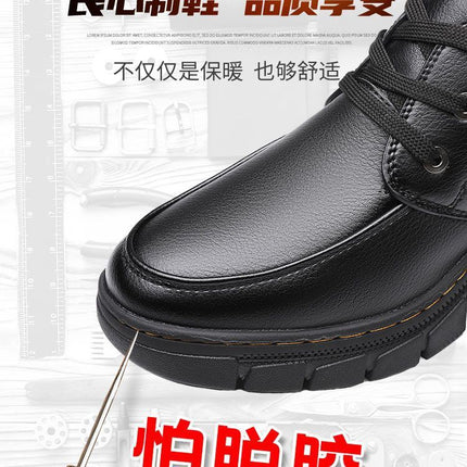 Cotton-padded shoes men's winter fleece-lined thick warm pure sheepskin fur cotton-padded boots middle-aged and elderly dad shoes non-slip cotton-padded leather shoes