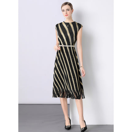 Factory Direct Miyake Pleated Gold Spray Tassel Dress