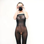 Black-silky glossy tube top socks / Open - 37.5-80kg