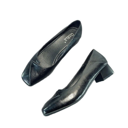Work Shoes Women's Square Head Black Professional Work Interview Thick Heeled Middle Heeled Stewardess Flat Single Shoes Women