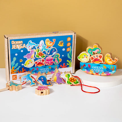 Beaded Balance Building Blocks Animal Traffic Fruits and Vegetables Rope Stacked High Children's Educational Early Education Wooden Toys