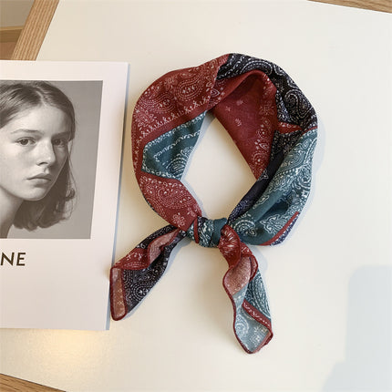 Autumn Maillard Wine Red Artistic Retro Small Square Decorative Scarf Cotton Linen Breathable Waist Flower Hair Belt