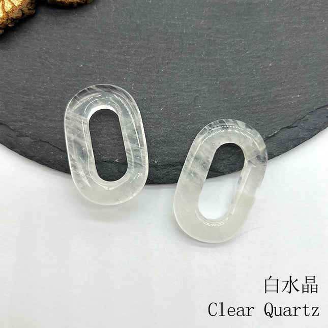 Natural Crystal Amethyst Rose Quartz O-Ring Pendant Tiger Eye Aventurine Jade Large Hole Oval Circle DIY Pendant Accessories