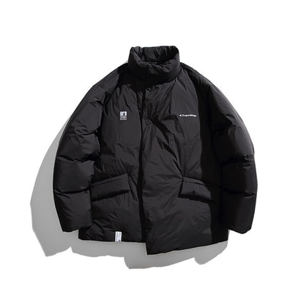 Winter new Japanese family couple neutral crumpled letters loose windproof cold-resistant trendy down jacket