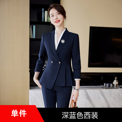 Gray Professional Suit Suit for Women Wholesale Autumn and Winter Temperament Slim Hotel Front Desk Workwear Jewelry Store Work Clothes for Women