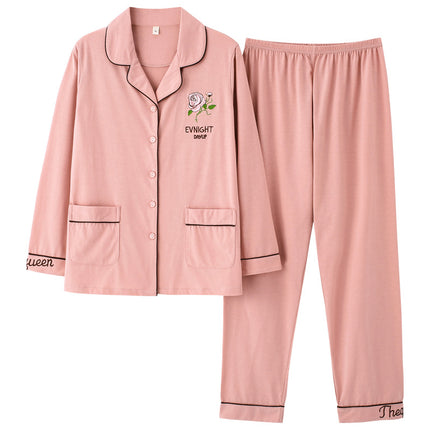 Women's pajamas with chest pad Spring and Autumn long-sleeved cotton wear-free bra anti-bump outerwear homewear suit wholesale