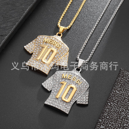 Temu Hip-Hop Titanium Steel Gold-Plated Diamond-Studded Football Superstar Jersey Number 7/10 Pendant Necklace with Row of Diamonds