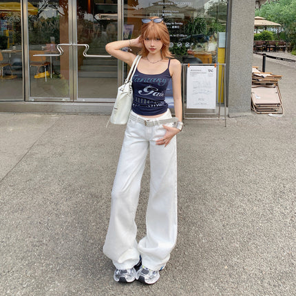 Raccoon House # American Retro Low-Waist Hot Girl White Jeans for Women 2025 Early Autumn New Loose Slimming Straight Pants