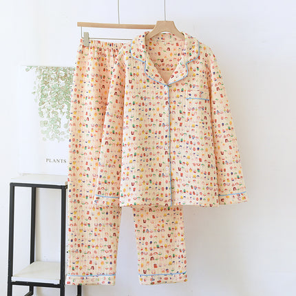 Autumn and Winter Air Cotton Sandwich Pajamas Women's Cardigan Casual Graffiti Baby Printed Fresh and Cute Home Clothes Set
