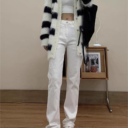 White High-Waisted Straight-Leg Extended Jeans for Tall Women 170 Early Autumn Slimming Hot Girl Floor-Length Cigarette Pants