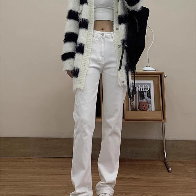White High-Waisted Straight-Leg Extended Jeans for Tall Women 170 Early Autumn Slimming Hot Girl Floor-Length Cigarette Pants