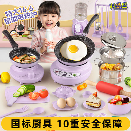 Children's mini kitchenette girls real cooking kitchen full set of net red cooking simulation kitchenware boys birthday gift