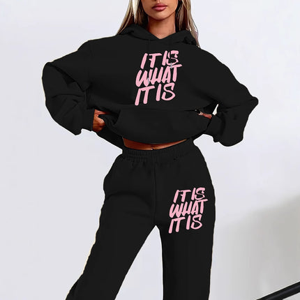 2024 Amazon Letter Print Casual Women's Sweatshirt Set Autumn Long Sleeve Hooded Sweatshirts Easiest for Match