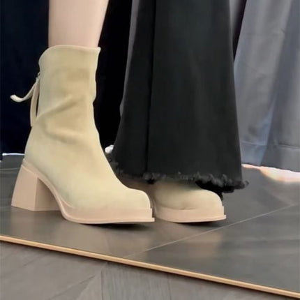 Slim and Good-Looking Velvet Short Boots for Women 2025 New Autumn and Winter Thick Heel High Heel Boots Suede Waterproof Platform Boots