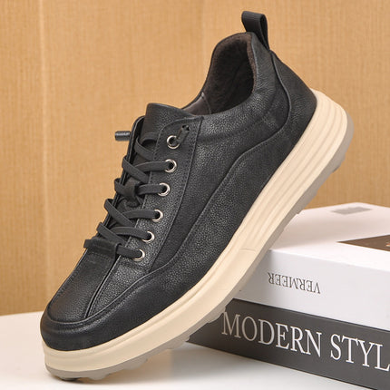 Four Seasons Light Soft Leather Cowhide Plaid and Trbottomy Young Men's Leather Shoes Elastic Slip-On Lazy Driving Light Casual Shoes