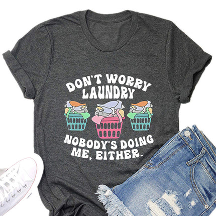 Women Loose Print Crewneck Short Sleeve T-Shirt 6 Colors S-XXL / T-Shirt Femme Imprimé Col Rond Manches Courtes Ample 6 Couleurs S-XXL