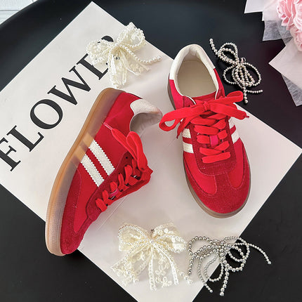 Women's Casual Sneakers in Stock for Spring and Summer, New Flat Color-Blocked Round-Toe Lace-Up Student Casual Sports Shoes