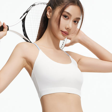 Summer New Six-string Fan-shaped Shoulder Strap Beauty Back Bra Professional Running Fitness Shockproof Gathering Thin Sports Underwear