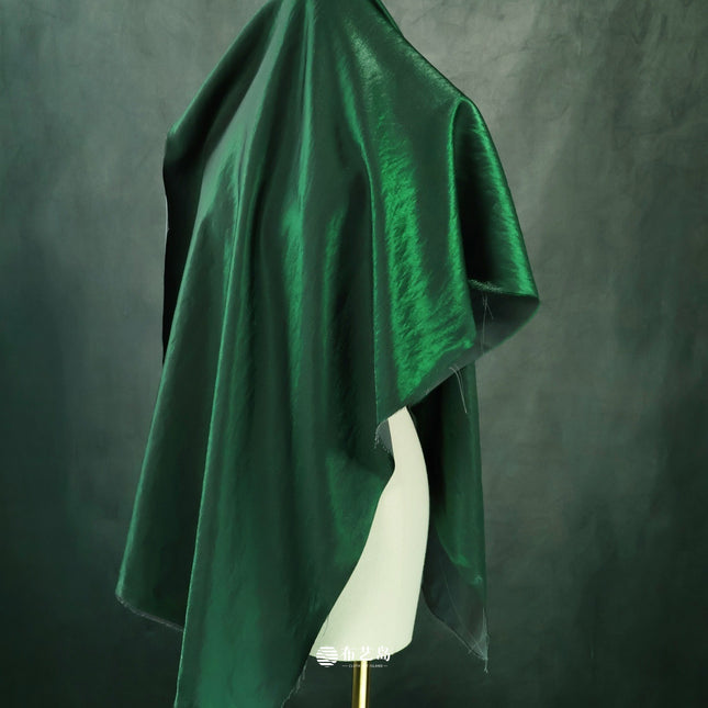 Solid color yarn-dyed sapphire green glossy glass Silk linen satin fabric Chinese style dress fabric