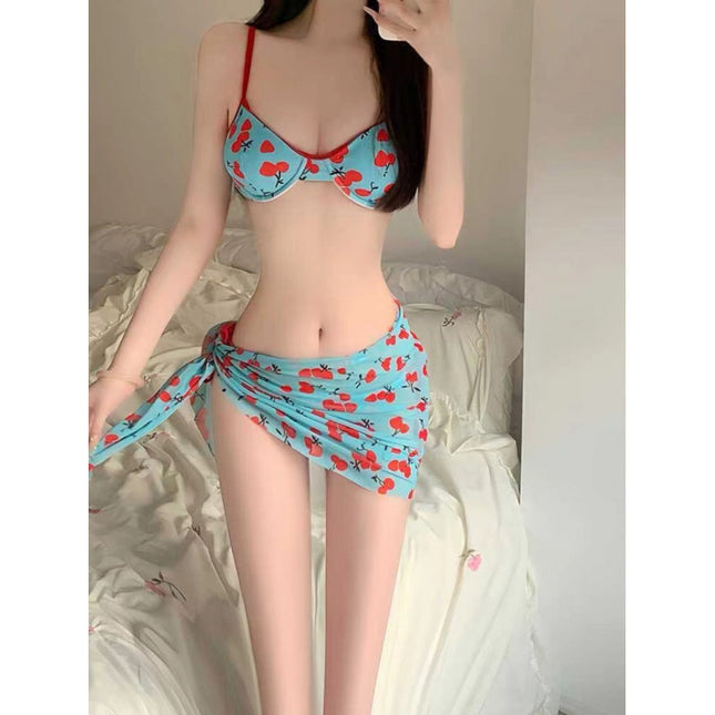 Hawaii Dayyy Small Cherry Sky Blue Bikini suit Summer Vacation Beach Swimsuit in stock