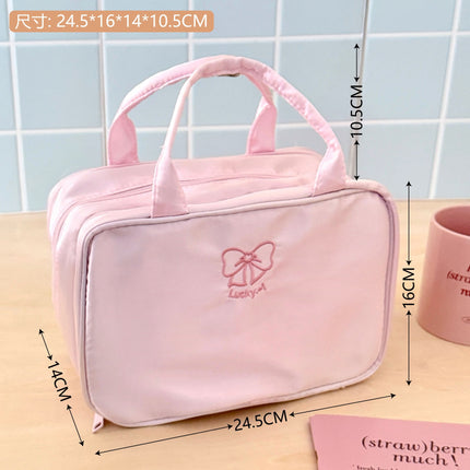 Korean-Style High-Value Three-Layer Makeup Bag, Versatile Portable Toiletry Bag with a Girly Touch, Large-Capacity Portable Travel Storage Bag