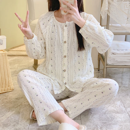 New crepe plus size cotton confinement clothing soft and comfortable sweat-absorbent breathable maternity pajamas
