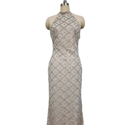 2025 Spring/Summer New Cross-Border Export Women's Sleeveless Halter Neck Sequin Bodycon Ball Gown with Small Train Dress