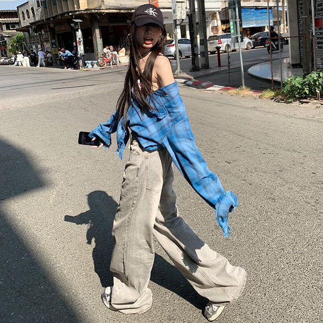 American Style Retro Wide Leg Jeans Women's 2025 Spring and Summer High Waist Loose Dosing All-match Straight Jeans Women