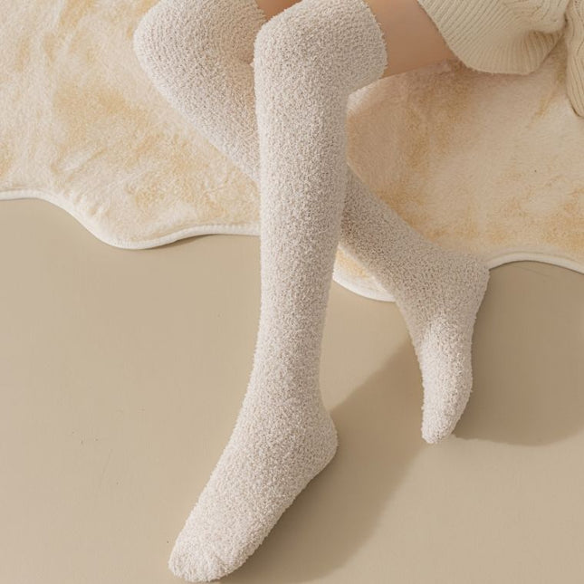 Women's Coral Fleece Over-The-Knee Socks, Autumn and Winter Floor Socks, Towel Socks, High Tube Maternity Socks, Essential for Keeping Warm in Winter