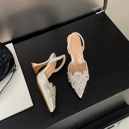 2025 spring new fashion sexy pointed rhinestone wine glass with arrow women sandals