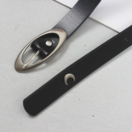 Genuine leather distressed hardware moon belt trendy Crescent retro cyberpunk cowhide belt men's and women's decorative pants